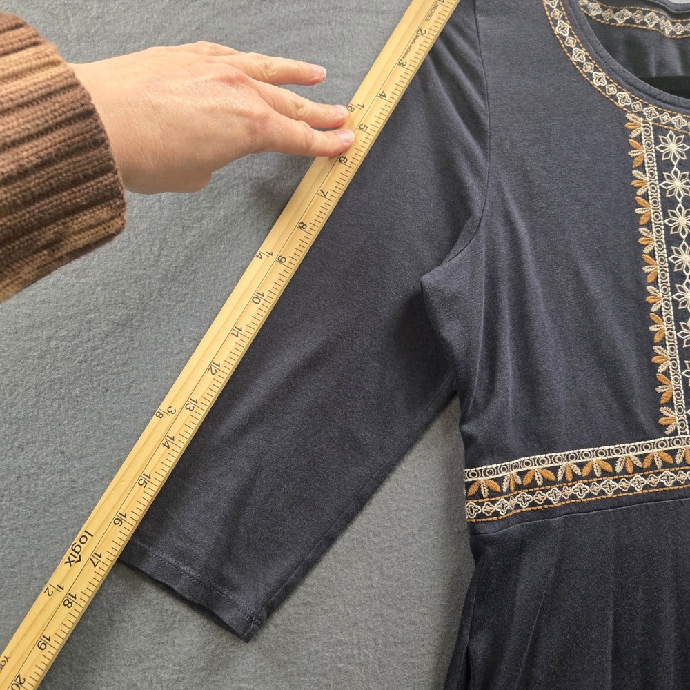 Garnet Hill Embroidered Boho Organic Cotton Fit & Flare Dress Women S Navy Blue - Picture 9 of 11